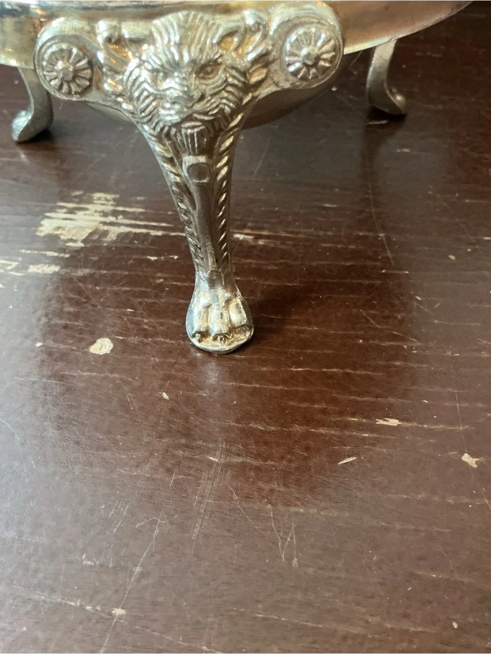 Vintage Silver Plate Roll Top Lid Caviar Butter Dish Server Lion Heads Claw Feet